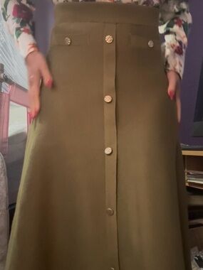 Reserved Olive Button-Front A-Line Skirt